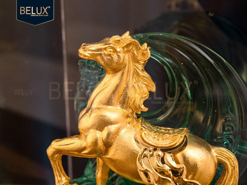 Tượng Ngựa Tuấn Mã dát vàng 24k&nbsp;18x15x12cm